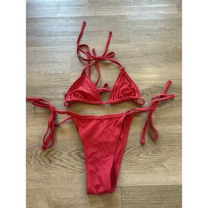 Frankie's Bikinis Women's RED Bikini Medium Top‎ Large Bottom
